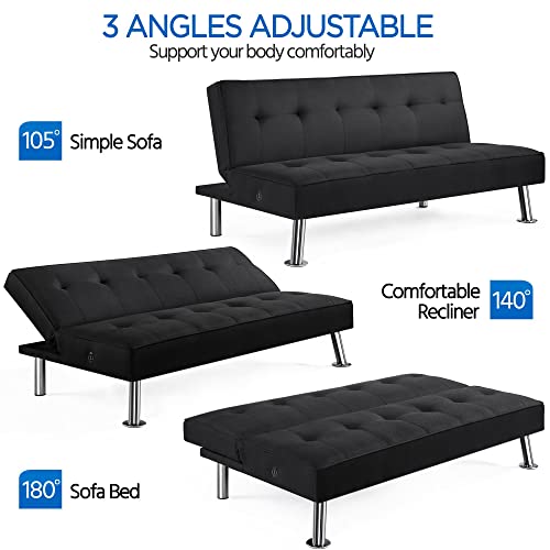 Yaheetech Modern Convertible Futon Sofa Bed - Black