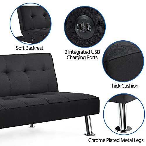 Yaheetech Modern Convertible Futon Sofa Bed - Black