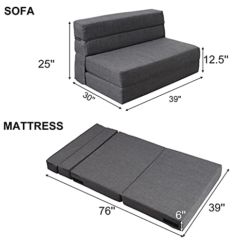 Convertible Memory Foam Folding Sofa Bed in Dark Gray