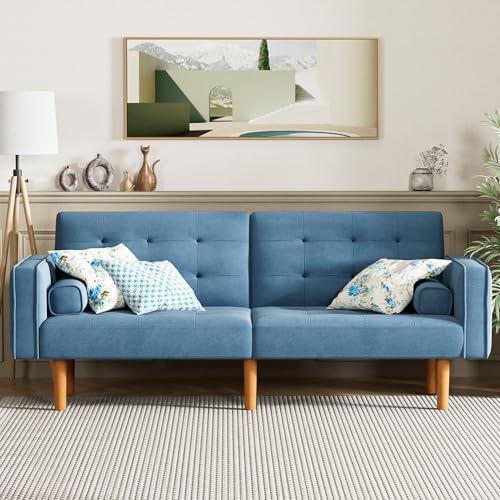 Convertible Futon Sectional Sleeper Couch, Sea Blue, Small