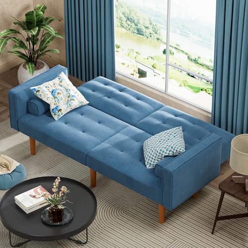Convertible Futon Sectional Sleeper Couch, Sea Blue, Small