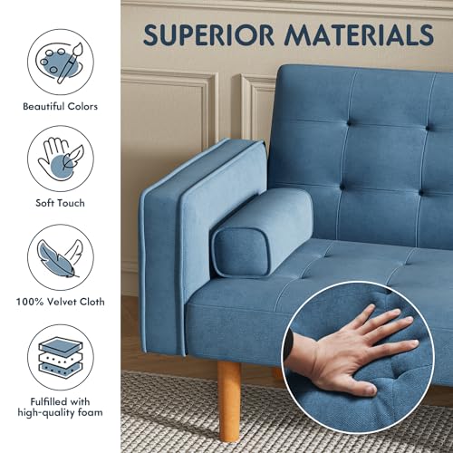 Convertible Futon Sectional Sleeper Couch, Sea Blue, Small