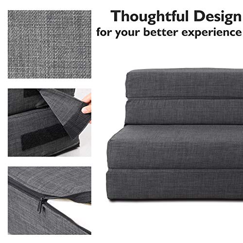 Convertible Memory Foam Folding Sofa Bed in Dark Gray