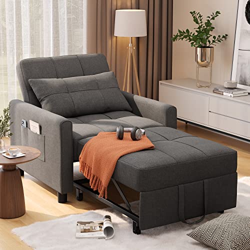 3-in-1 Convertible Futon Sofa Bed in Dark Grey
