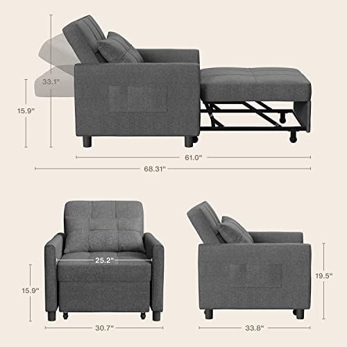 3-in-1 Convertible Futon Sofa Bed in Dark Grey