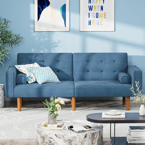 Convertible Futon Sectional Sleeper Couch, Sea Blue, Small