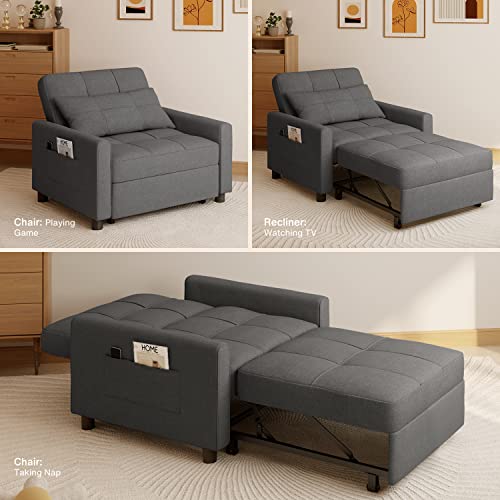 3-in-1 Convertible Futon Sofa Bed in Dark Grey