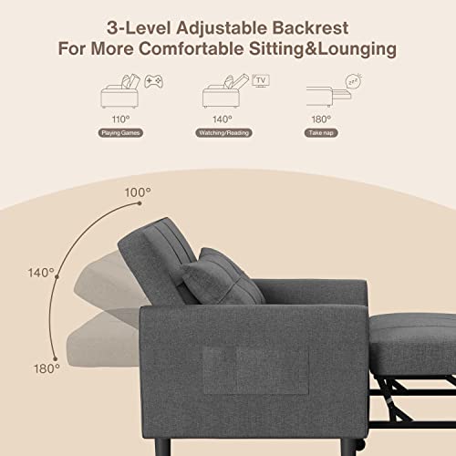 3-in-1 Convertible Futon Sofa Bed in Dark Grey