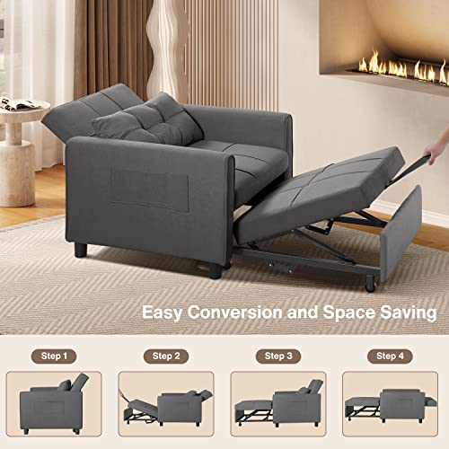 3-in-1 Convertible Futon Sofa Bed in Dark Grey
