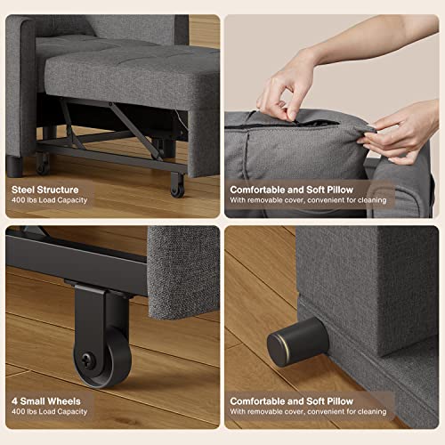 3-in-1 Convertible Futon Sofa Bed in Dark Grey
