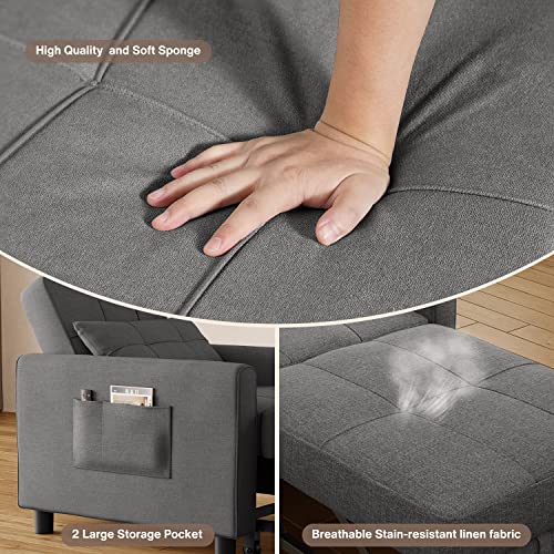 3-in-1 Convertible Futon Sofa Bed in Dark Grey