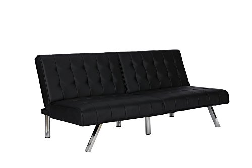 DHP Emily Black Faux Leather Futon Sofa