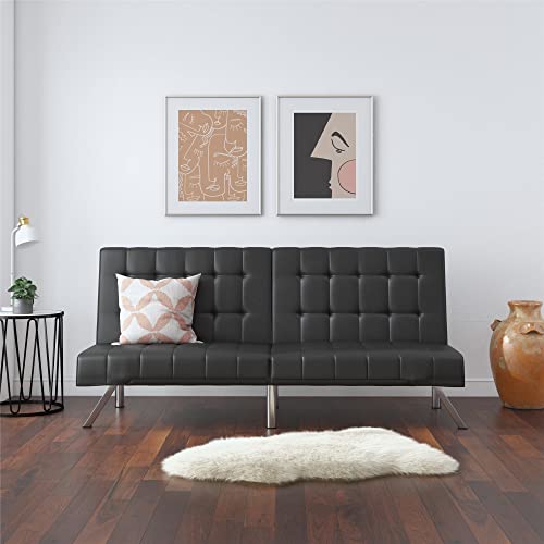 DHP Emily Black Faux Leather Futon Sofa