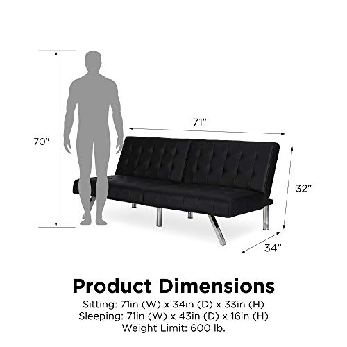 DHP Emily Black Faux Leather Futon Sofa