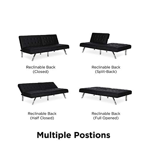 DHP Emily Black Faux Leather Futon Sofa