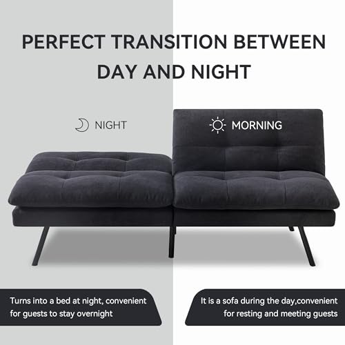 Compact Memory Foam Futon Sofa Bed - Black