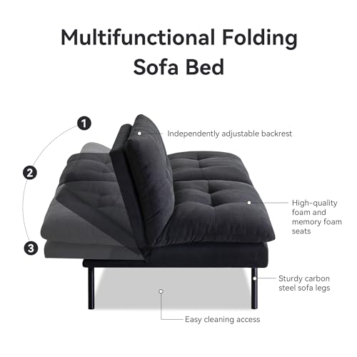 Compact Memory Foam Futon Sofa Bed - Black