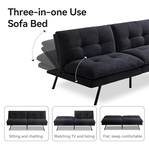 Compact Memory Foam Futon Sofa Bed - Black