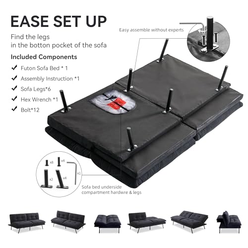 Compact Memory Foam Futon Sofa Bed - Black