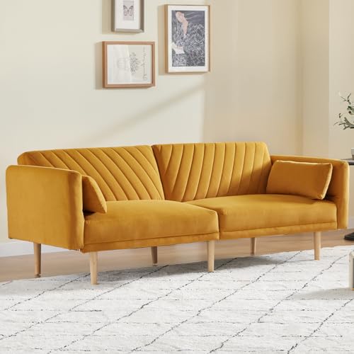 Modern Velvet Convertible Sofa Bed with Pillows