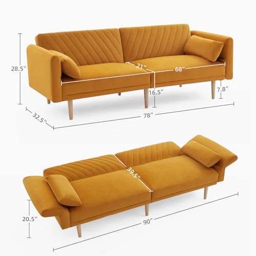 Modern Velvet Convertible Sofa Bed with Pillows