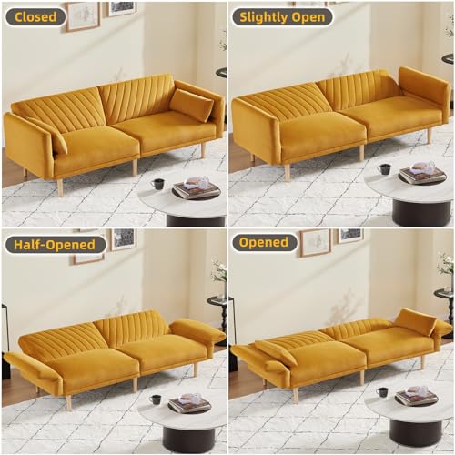 Modern Velvet Convertible Sofa Bed with Pillows