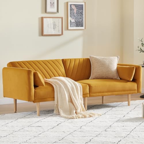 Modern Velvet Convertible Sofa Bed with Pillows