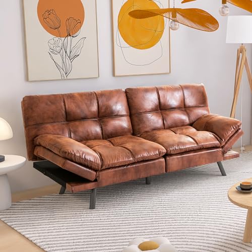Modern Faux Leather Convertible Futon Sofa Bed