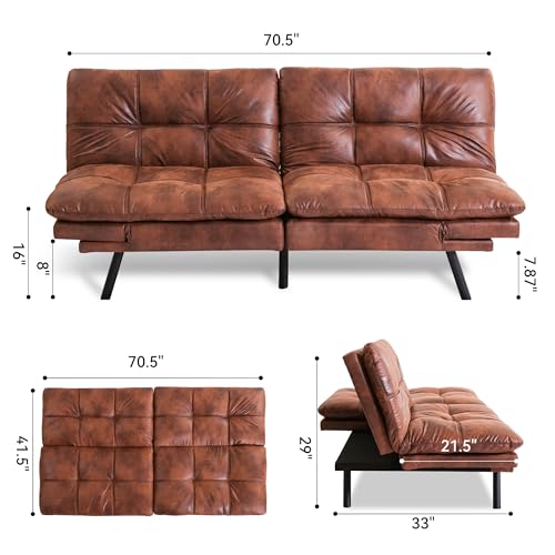 Modern Faux Leather Convertible Futon Sofa Bed