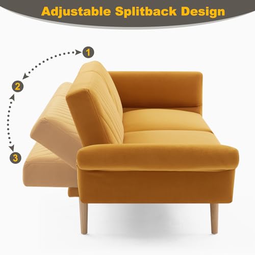 Modern Velvet Convertible Sofa Bed with Pillows
