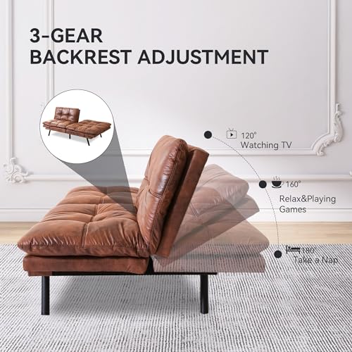 Modern Faux Leather Convertible Futon Sofa Bed