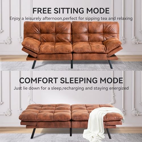 Modern Faux Leather Convertible Futon Sofa Bed