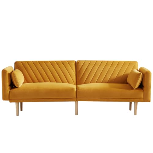Modern Velvet Convertible Sofa Bed with Pillows