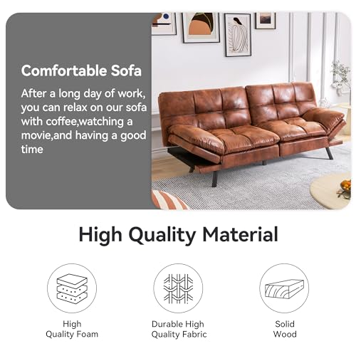 Modern Faux Leather Convertible Futon Sofa Bed