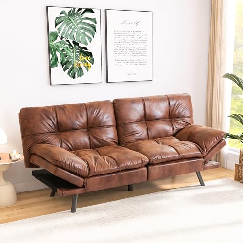 Brown Leather Convertible Futon Sofa Bed
