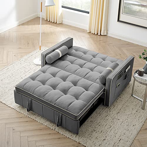 Convertible Velvet Sleeper Sofa with Adjustable Backrest