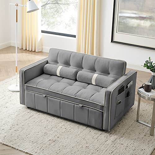 Convertible Velvet Sleeper Sofa with Adjustable Backrest