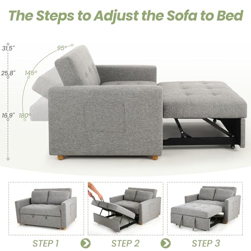 Gray Convertible 3-in-1 Sleeper Sofa Bed