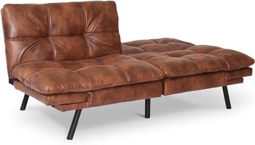 Brown Leather Convertible Futon Sofa Bed