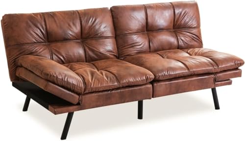 Brown Leather Convertible Futon Sofa Bed