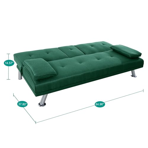 Naomi Home Green Futon Sofa Bed with Cupholders