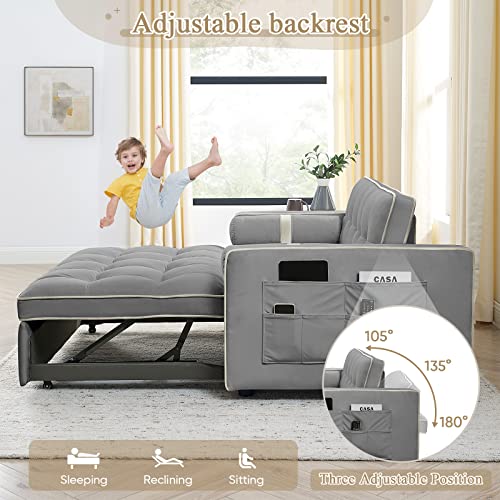 Convertible Velvet Sleeper Sofa with Adjustable Backrest