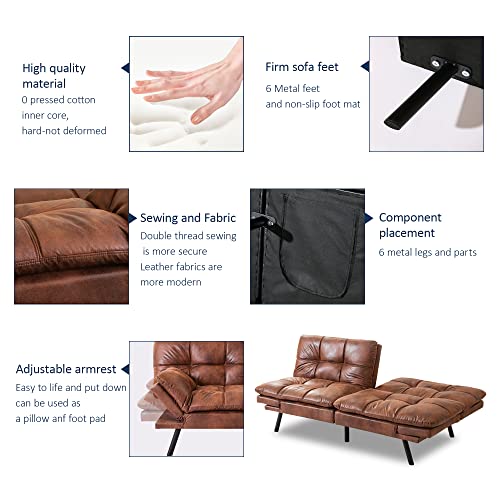 Brown Leather Convertible Futon Sofa Bed