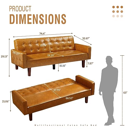 Modern Convertible Faux Leather Sofa Bed