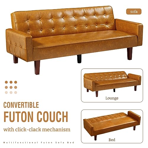Modern Convertible Faux Leather Sofa Bed