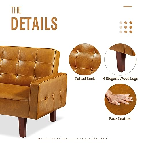 Modern Convertible Faux Leather Sofa Bed