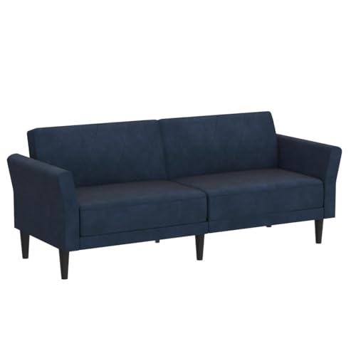 Blue Velvet Futon Sofa Bed with Adjustable Armrests