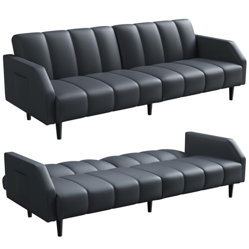 Modern 2-Seater Gray Faux Leather Sofa Bed