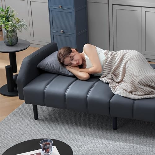 Modern 2-Seater Gray Faux Leather Sofa Bed