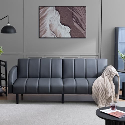Modern 2-Seater Gray Faux Leather Sofa Bed